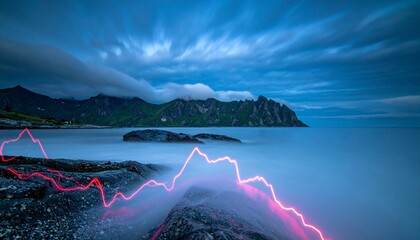 Abstract coastal graph at dusk