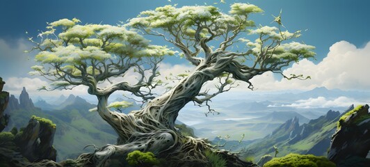 A haunted gothic Banyan orchid perched on a wind-swept hill,generative AI