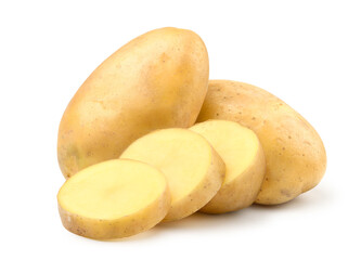Fresh potatoes with slice isolated on white.