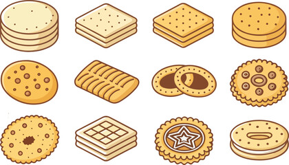 Set of Biscuit illustration vector design, Biscuit logo and icon design, Biscuit illustration vector design 