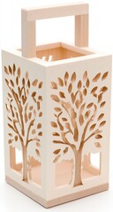 Light beige square lantern with carved tree silhouettes