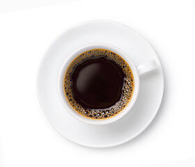 White cup of coffee isolated on white.