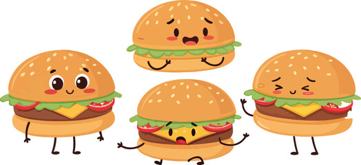 Cartoon Burger illustration vector design, Burger logo and icon design, Burger Illustration vector design