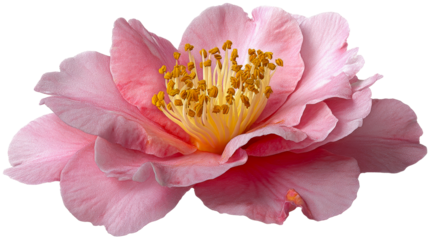 Beautiful pink flower with yellow center on transparent background