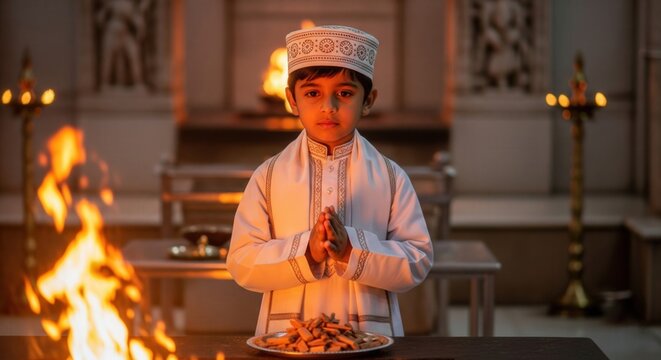 Parsi Boy Praying at Fire Temple – Spiritual Navroz HD Wallpaper