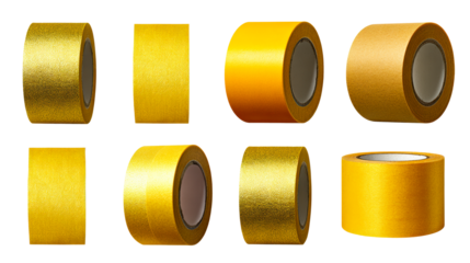 Various rolls of yellow tape on a transparent background