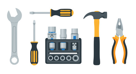 Assortment of Essential Hand Tools for Home Improvement and Repair Projects Flat Vector Illustration