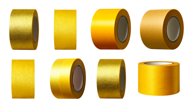 Various rolls of yellow tape on a transparent background - Powered by Adobe