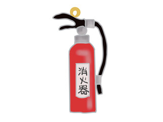 Illustration of a fire extinguisher with a label attached