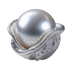 3D Pearl Icon Clipart. Glossy White Pearl in Metallic Silver Shell. Luxury Decorative Element for Coquette Aesthetic, Branding, Stationery, Scrapbooking, or Digital Design Projects.