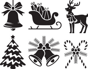 Festive Christmas icons celebrate winter holiday spirit and joy