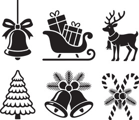 Joyful Christmas icons sleigh reindeer tree bells candy canes festive cheer