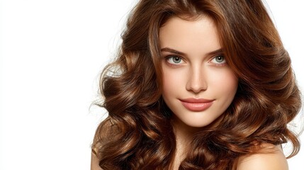 Fototapeta premium A captivating portrait of woman with luxurious, long brown hair.
