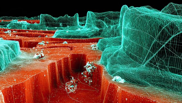 Abstract landscape, wireframe, vibrant colors