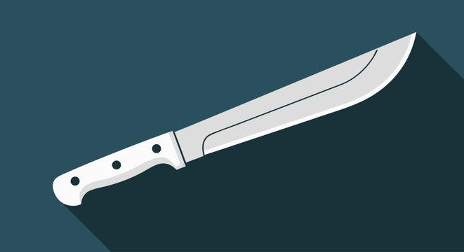 Machete Illustration Sharp Blade and White Handle on Dark Teal Background Design, Sharp Machete Vector Graphics Isolated on Background Modern Vector
