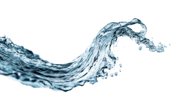 Dynamic water wave with splashes on a transparent background
