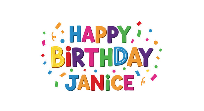 Colorful Animated Happy Birthday Janice Illustration on White Background