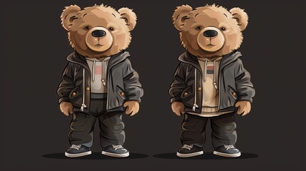 Urban teddy bears wearing hoodies and joggers, looking cute and cozy with a street style vibe.