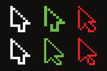 Fototapeta premium Collection of pixelated mouse cursor icons with a subtle shadow effect for digital interfaces