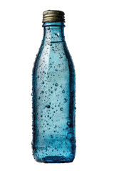 Teal glass bottle with water droplets