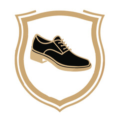 Illustrated dress shoe on a shield with a crown above