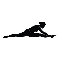 Fototapeta premium Silhouette of a woman doing a split, isolated on white background, showcasing her flexibility, strength, and balance in a dynamic and artistic pose