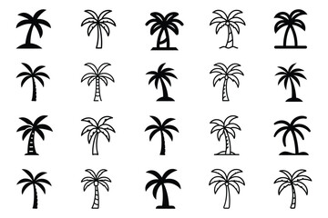 Fototapeta premium Collection of diverse palm tree icons representing tropical environments and summer vacation themes
