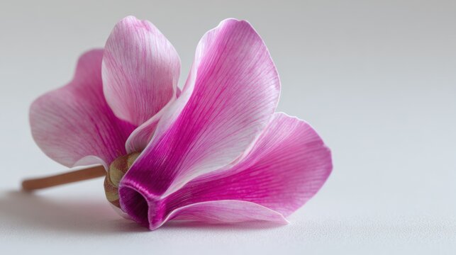 Close-up of a pink and white cyclamen flower