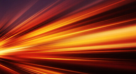 Abstract background of blurred motion and speed with red and orange light trails.