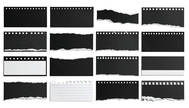 Torn Film Strips and Note Paper Collage on White - Powered by Adobe