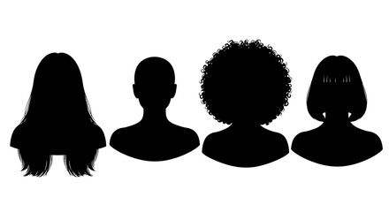Silhouetted Hair Styles: Long, Bald, Curly, and Bob Haircut Designs