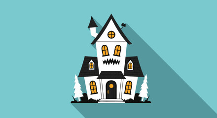 Spooky Vector Mansion Illustration for Halloween Festivities or Creepy Theme Events