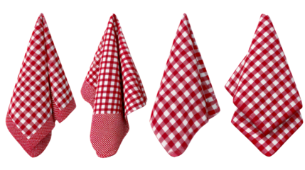 Red and white checkered napkins in folds on clear backdrop