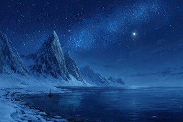 A frozen fjord under a night sky
