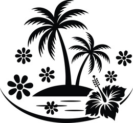 Hawaiian Flower Scene, Palm Tree , Hawaii 
 Aloha, Tropical Frame, Hibiscus, Beach, Cut Files, Cricut,
Beach scene bundle,Sunset beach svg,sunset landscape
