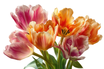 Close-up of a bouquet of tulips in vibrant hues