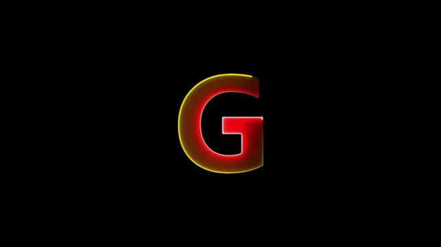 Glowing neon letter G , glowing neon font, G alphabet symbol . Seamless looping alphabet animation on black background.