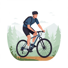 Naklejka premium Mountain biker riding bicycle on trail in forest outdoor adventure illustration