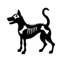 Silhouette of a spooky dog skeleton, perfect for halloween isolated on white background