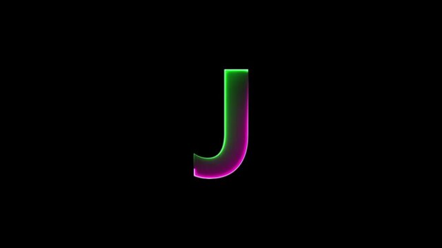 Glowing neon letter J, glowing neon font J, alphabet symbol . Seamless looping alphabet animation on black background.