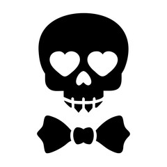 Skull with heart eyes and bow tie isolated on white background