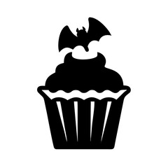 Halloween cupcake with bat decoration isolated on white background