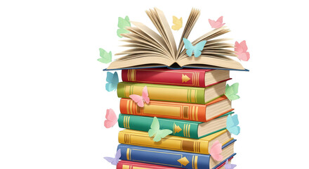 Stack Of Books With Butterflies