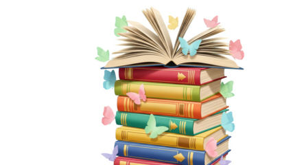 Stack Of Books With Butterflies