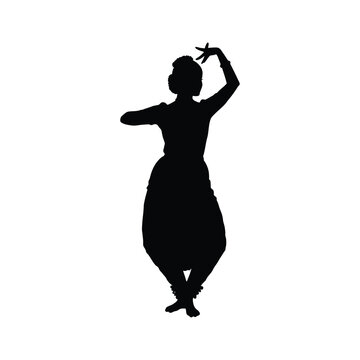 Silhouette of a bharatanatyam dancer in a classical indian dance pose, isolated on white background, showcasing traditional art and cultural performance
