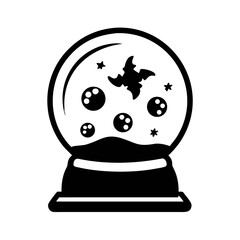 Halloween snow globe with bat and stars isolated on white background