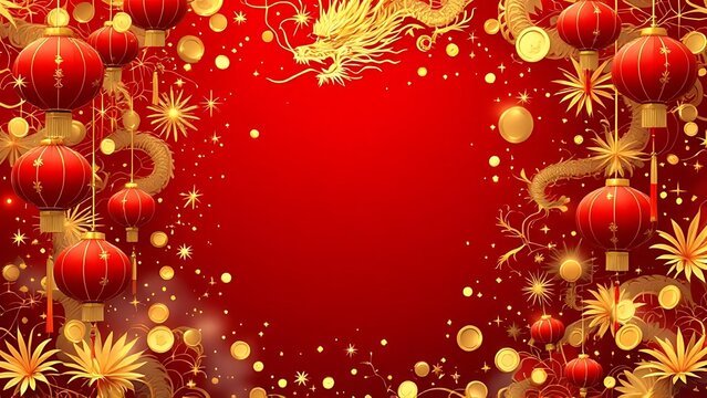 Decorative vector featuring red lanterns and gold accents for Chinese New Year. Great for festive cards and seasonal banners