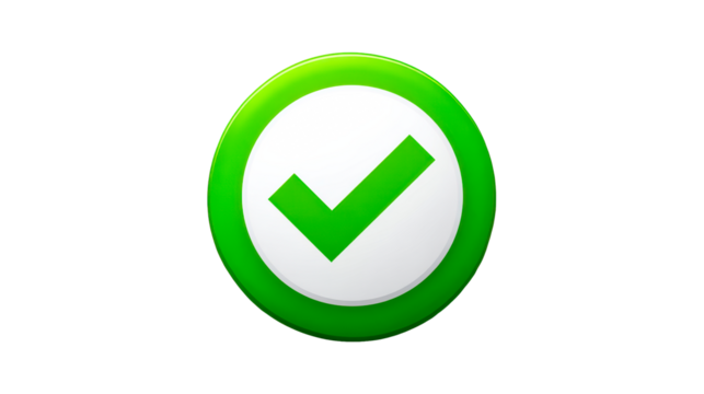 Green check mark icon indicating success and approval