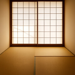 Traditional Japanese Tatami Room with Soft Natural Light and Minimalist Interior