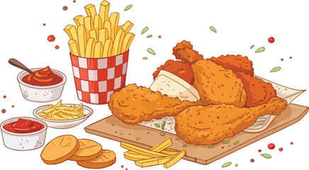Fried Chicken on board vector design, Fried Chicken logo and icon design, Fried Chicken vector design